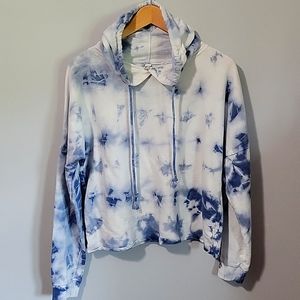 Womens US Apparel blue/white tie dye cropped hoody